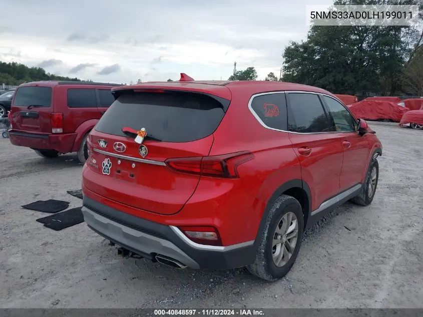 2020 Hyundai Santa Fe Sel VIN: 5NMS33AD0LH199011 Lot: 40848597