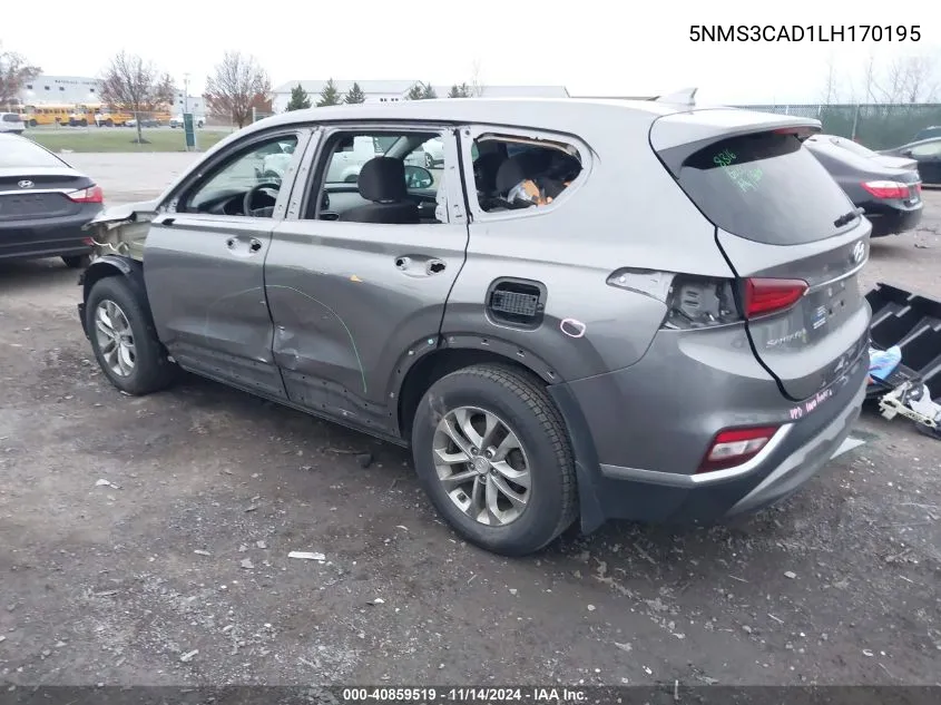 2020 Hyundai Santa Fe Sel VIN: 5NMS3CAD1LH170195 Lot: 40859519