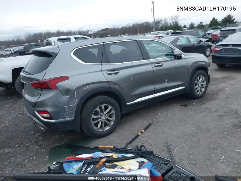 2020 Hyundai Santa Fe Sel VIN: 5NMS3CAD1LH170195 Lot: 40859519