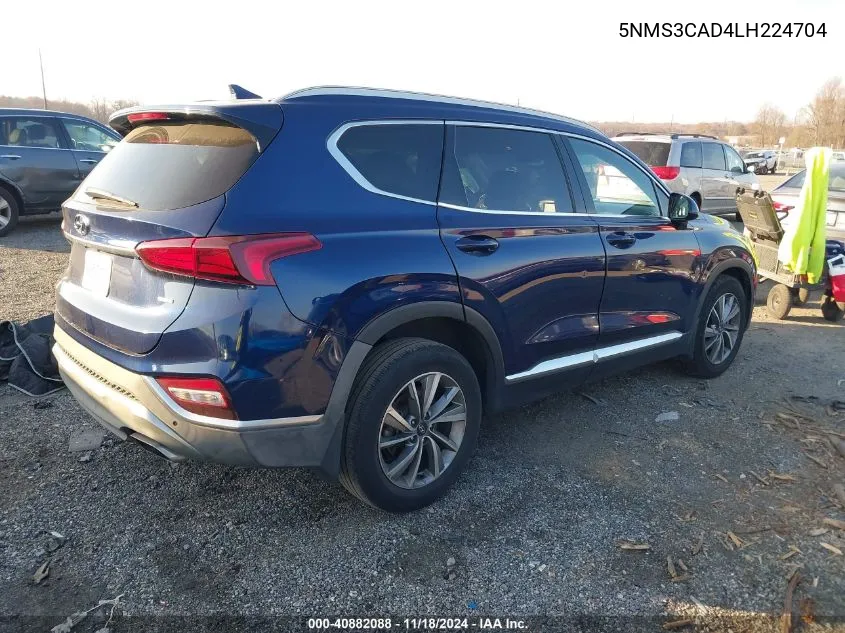 2020 Hyundai Santa Fe Sel VIN: 5NMS3CAD4LH224704 Lot: 40882088