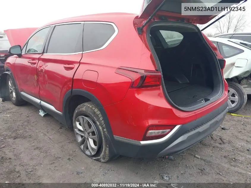 2020 Hyundai Santa Fe Se VIN: 5NMS23AD1LH192345 Lot: 40892032