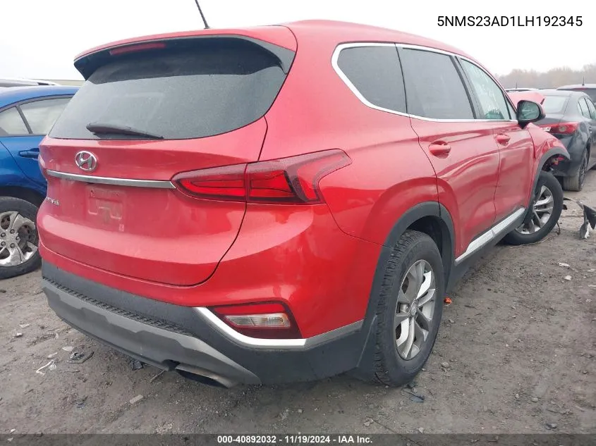 2020 Hyundai Santa Fe Se VIN: 5NMS23AD1LH192345 Lot: 40892032