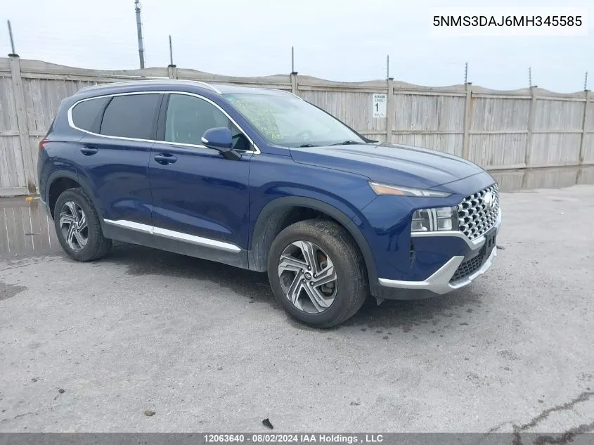 2021 Hyundai Santa Fe Preferred Awd VIN: 5NMS3DAJ6MH345585 Lot: 12063640