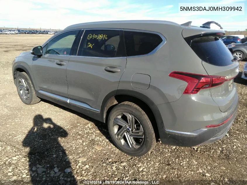 2021 Hyundai Santa Fe Sel VIN: 5NMS3DAJ0MH309942 Lot: 12103816