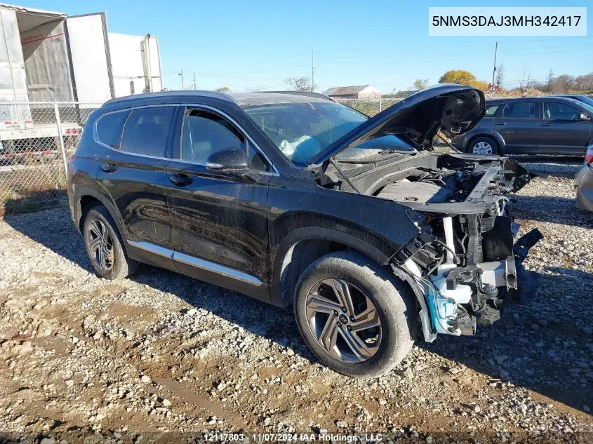 2021 Hyundai Santa Fe VIN: 5NMS3DAJ3MH342417 Lot: 12117803