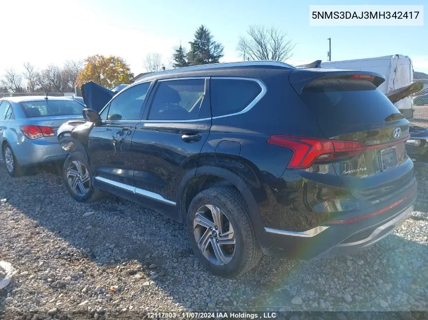 2021 Hyundai Santa Fe VIN: 5NMS3DAJ3MH342417 Lot: 12117803