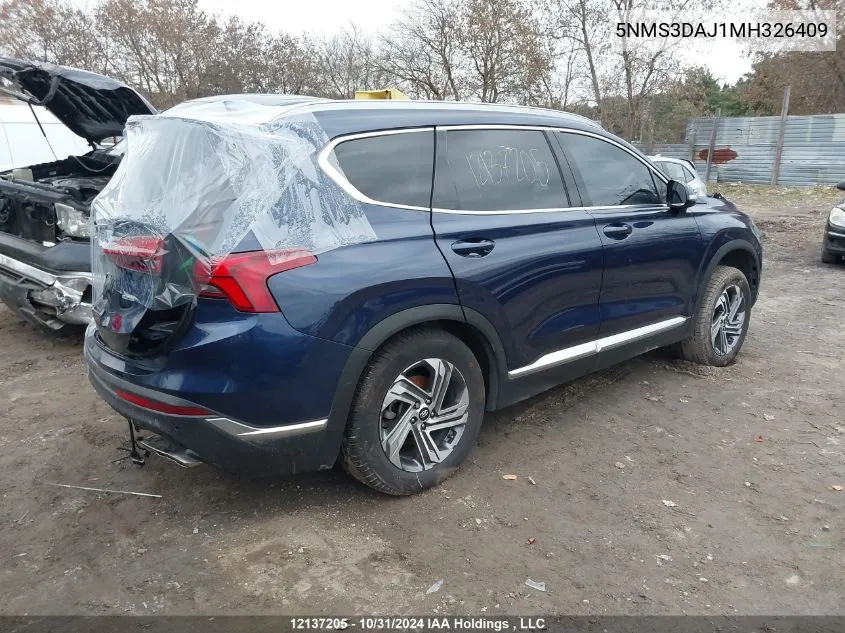 2021 Hyundai Santa Fe Sel VIN: 5NMS3DAJ1MH326409 Lot: 12137205