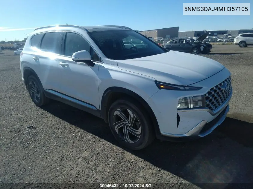 2021 Hyundai Santa Fe Sel VIN: 5NMS3DAJ4MH357105 Lot: 30046432