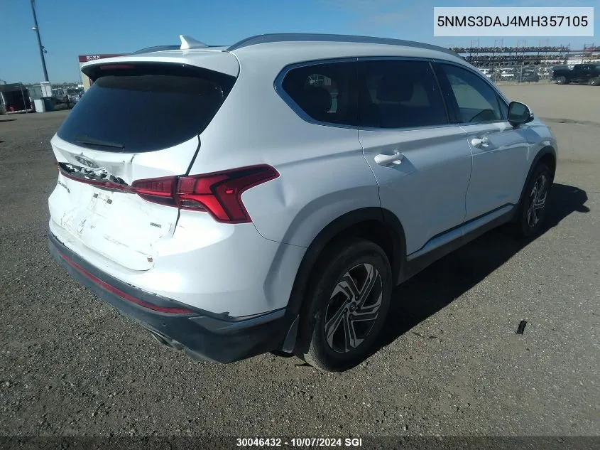 2021 Hyundai Santa Fe Sel VIN: 5NMS3DAJ4MH357105 Lot: 30046432