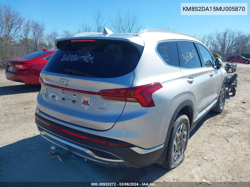 KM8S2DA15MU005870 2021 Hyundai Santa Fe Hybrid Blue