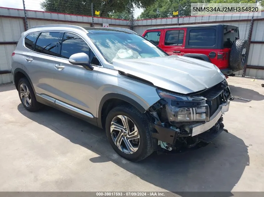 2021 Hyundai Santa Fe Sel VIN: 5NMS34AJ2MH354820 Lot: 39817593