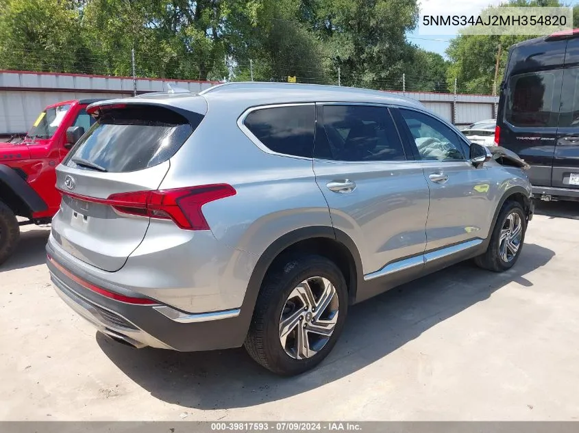 2021 Hyundai Santa Fe Sel VIN: 5NMS34AJ2MH354820 Lot: 39817593