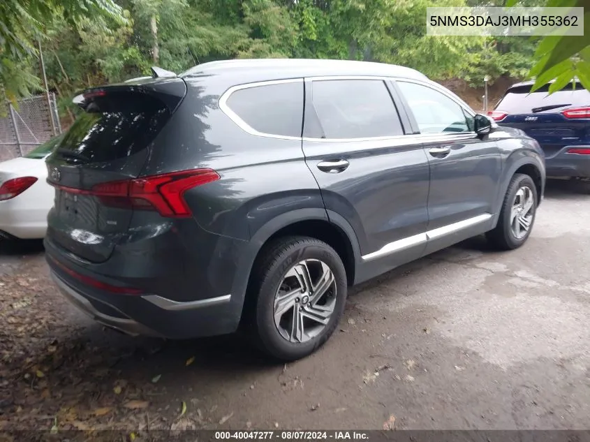 2021 Hyundai Santa Fe Sel VIN: 5NMS3DAJ3MH355362 Lot: 40047277