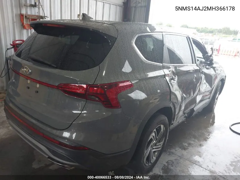 2021 Hyundai Santa Fe Se VIN: 5NMS14AJ2MH366178 Lot: 40066533