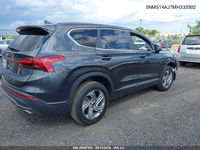 2021 Hyundai Santa Fe Se VIN: 5NMS14AJ7MH333502 Lot: 40087353