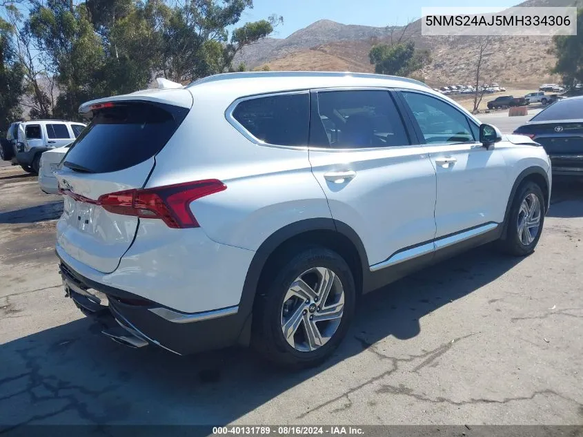 2021 Hyundai Santa Fe Sel VIN: 5NMS24AJ5MH334306 Lot: 40131789