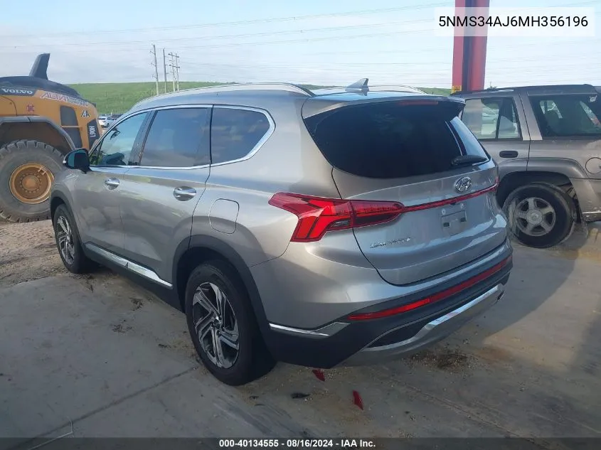 2021 Hyundai Santa Fe Sel VIN: 5NMS34AJ6MH356196 Lot: 40134555