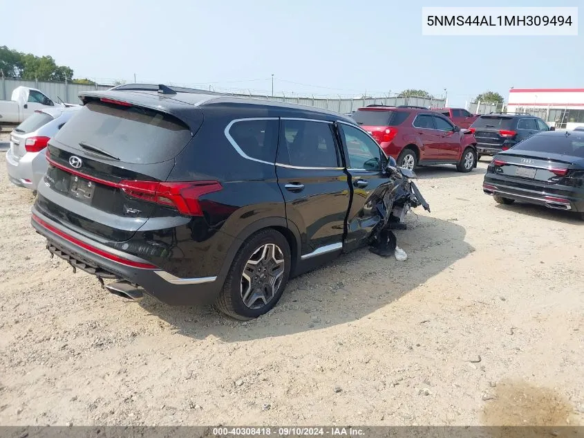 2021 Hyundai Santa Fe Limited VIN: 5NMS44AL1MH309494 Lot: 40308418