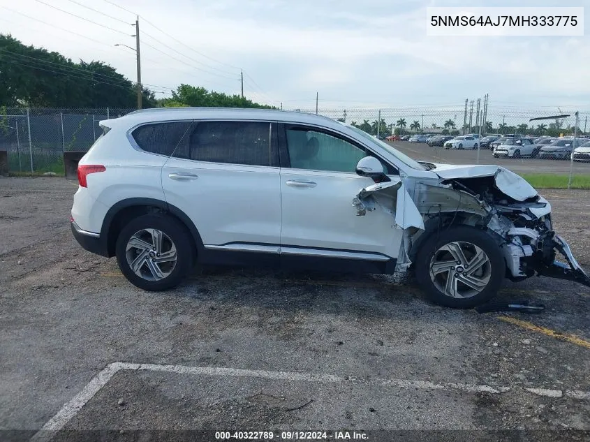 2021 Hyundai Santa Fe Sel VIN: 5NMS64AJ7MH333775 Lot: 40322789