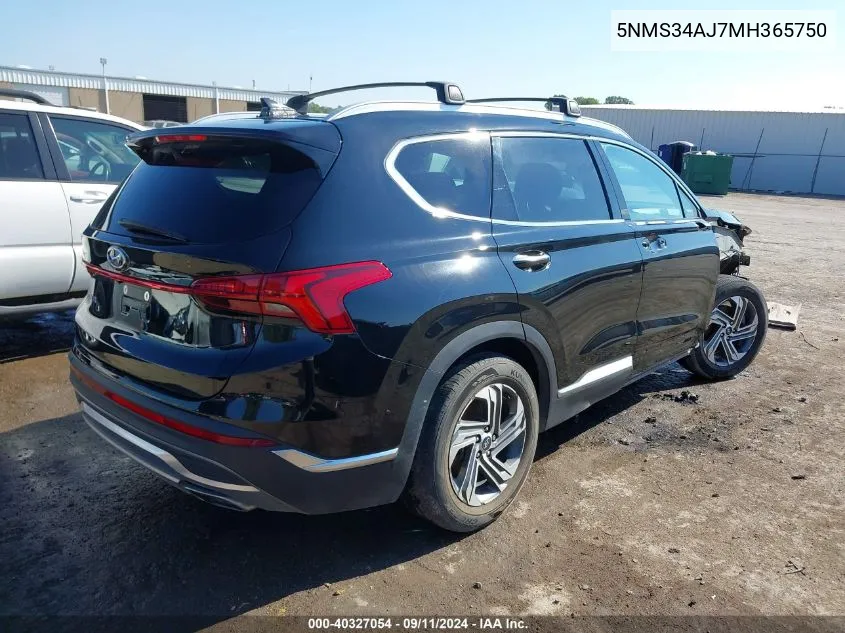 2021 Hyundai Santa Fe Sel VIN: 5NMS34AJ7MH365750 Lot: 40327054