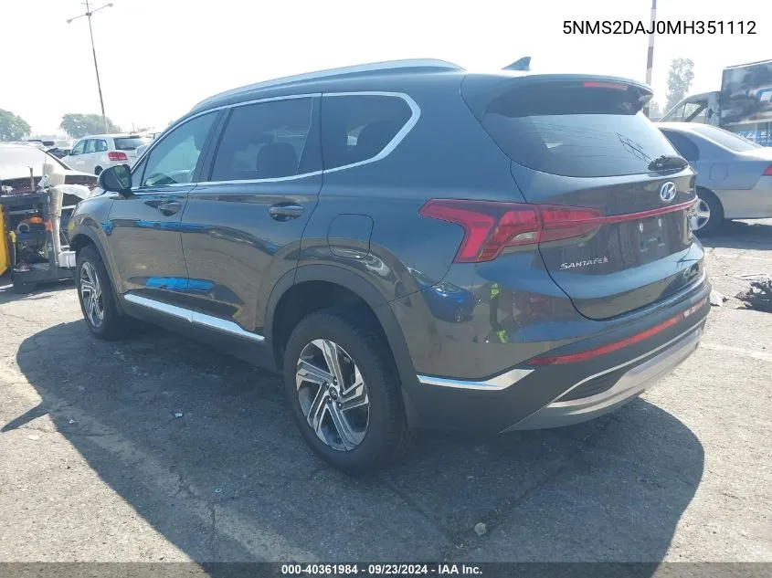 2021 Hyundai Santa Fe Sel VIN: 5NMS2DAJ0MH351112 Lot: 40361984