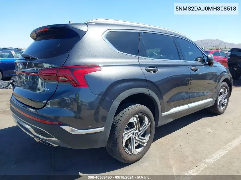 2021 Hyundai Santa Fe Sel VIN: 5NMS2DAJ0MH308518 Lot: 40369490