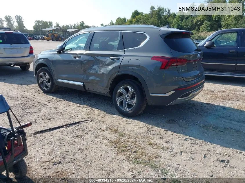 2021 Hyundai Santa Fe Sel VIN: 5NMS2DAJ5MH311043 Lot: 40394216