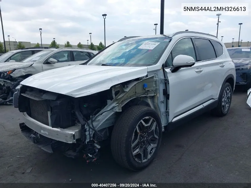 2021 Hyundai Santa Fe Limited VIN: 5NMS44AL2MH326613 Lot: 40407256