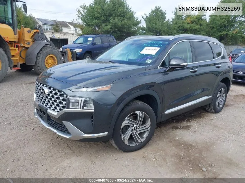 2021 Hyundai Santa Fe Sel VIN: 5NMS3DAJ0MH326269 Lot: 40407658