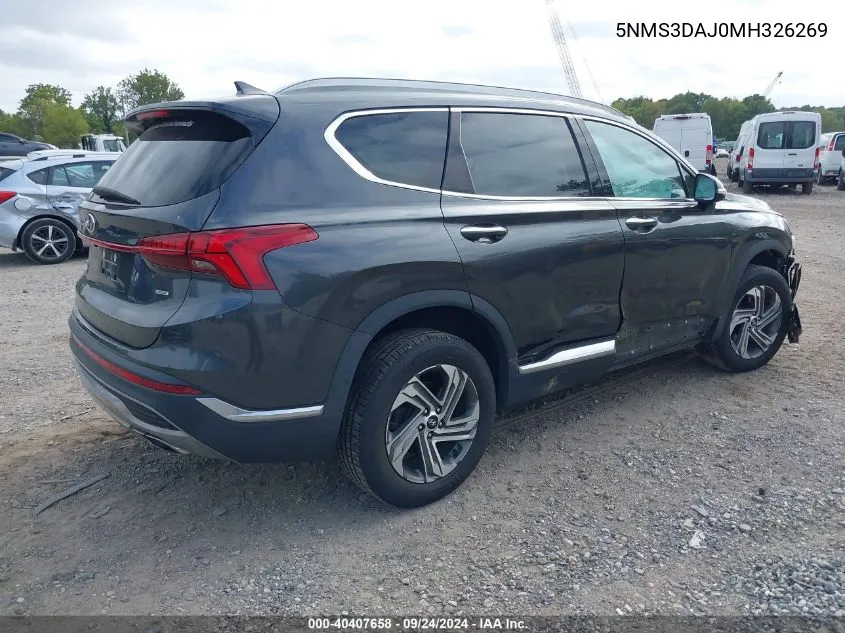 2021 Hyundai Santa Fe Sel VIN: 5NMS3DAJ0MH326269 Lot: 40407658