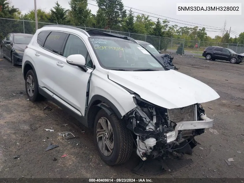 2021 Hyundai Santa Fe Sel VIN: 5NMS3DAJ3MH328002 Lot: 40409814