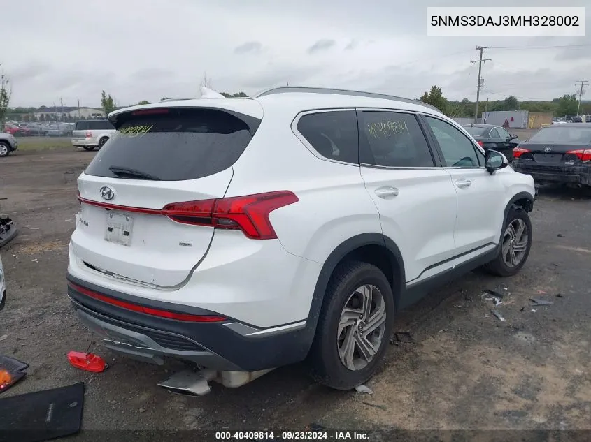 2021 Hyundai Santa Fe Sel VIN: 5NMS3DAJ3MH328002 Lot: 40409814