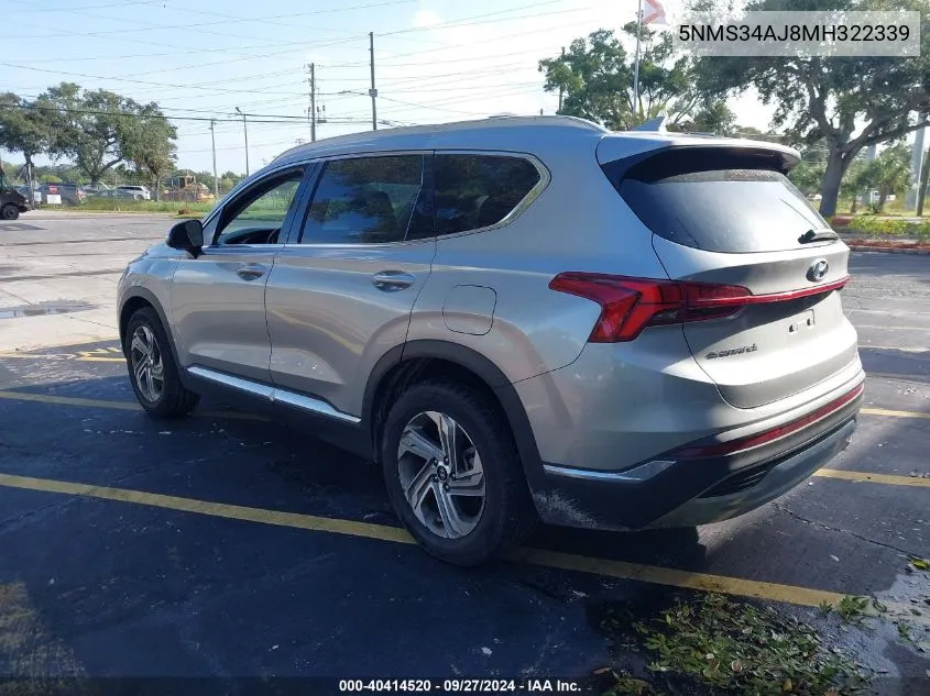 2021 Hyundai Santa Fe Sel VIN: 5NMS34AJ8MH322339 Lot: 40414520