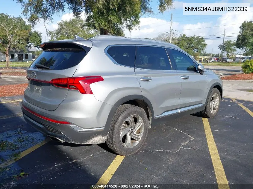 2021 Hyundai Santa Fe Sel VIN: 5NMS34AJ8MH322339 Lot: 40414520