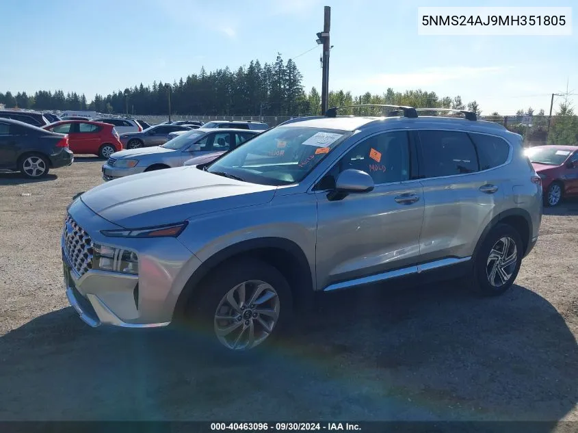 2021 Hyundai Santa Fe Sel VIN: 5NMS24AJ9MH351805 Lot: 40463096