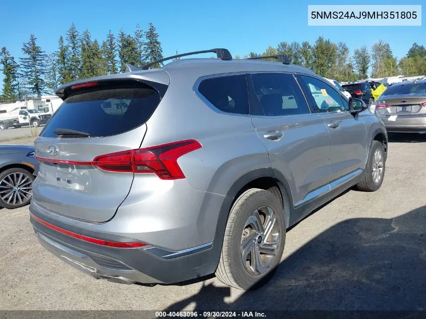 2021 Hyundai Santa Fe Sel VIN: 5NMS24AJ9MH351805 Lot: 40463096