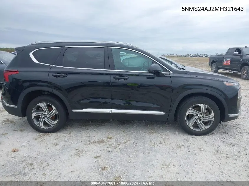 2021 Hyundai Santa Fe Sel VIN: 5NMS24AJ2MH321643 Lot: 40477681