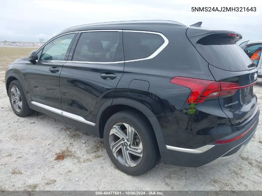 2021 Hyundai Santa Fe Sel VIN: 5NMS24AJ2MH321643 Lot: 40477681