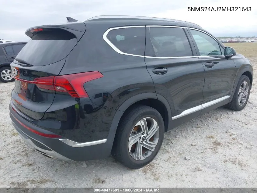 2021 Hyundai Santa Fe Sel VIN: 5NMS24AJ2MH321643 Lot: 40477681