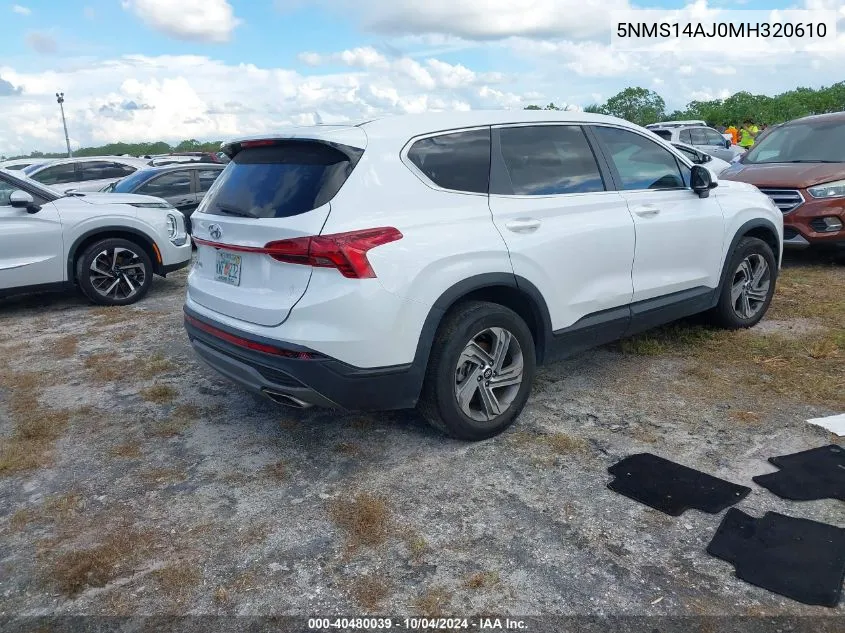 2021 Hyundai Santa Fe Se VIN: 5NMS14AJ0MH320610 Lot: 40480039