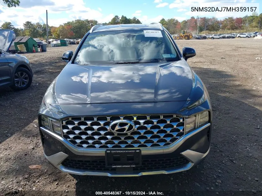 2021 Hyundai Santa Fe Sel VIN: 5NMS2DAJ7MH359157 Lot: 40548367