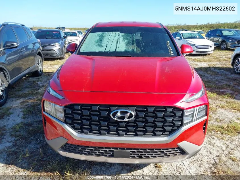 2021 Hyundai Santa Fe Se VIN: 5NMS14AJ0MH322602 Lot: 40601766