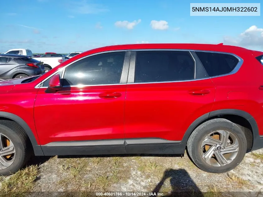 2021 Hyundai Santa Fe Se VIN: 5NMS14AJ0MH322602 Lot: 40601766