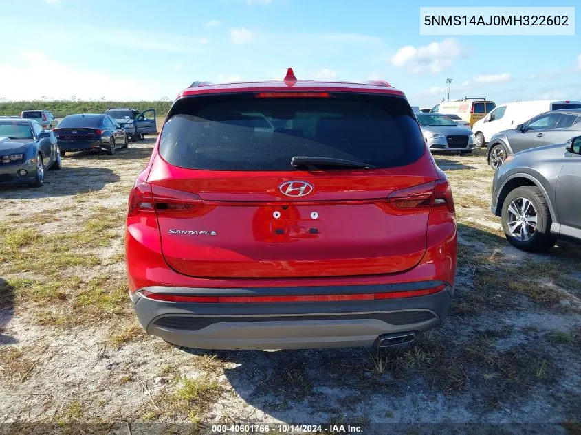 2021 Hyundai Santa Fe Se VIN: 5NMS14AJ0MH322602 Lot: 40601766