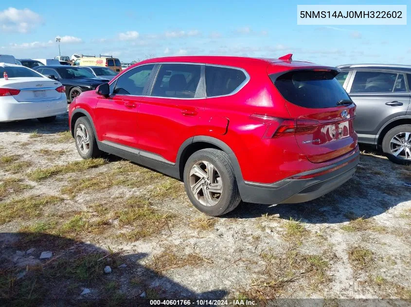 2021 Hyundai Santa Fe Se VIN: 5NMS14AJ0MH322602 Lot: 40601766