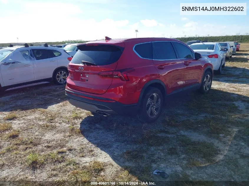 2021 Hyundai Santa Fe Se VIN: 5NMS14AJ0MH322602 Lot: 40601766