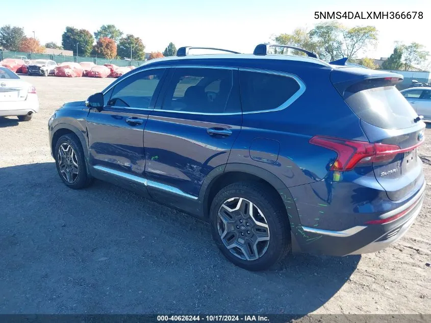 2021 Hyundai Santa Fe Limited VIN: 5NMS4DALXMH366678 Lot: 40626244