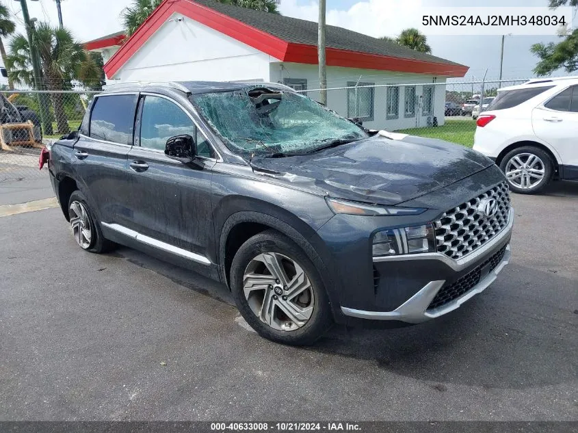 2021 Hyundai Santa Fe Sel VIN: 5NMS24AJ2MH348034 Lot: 40633008