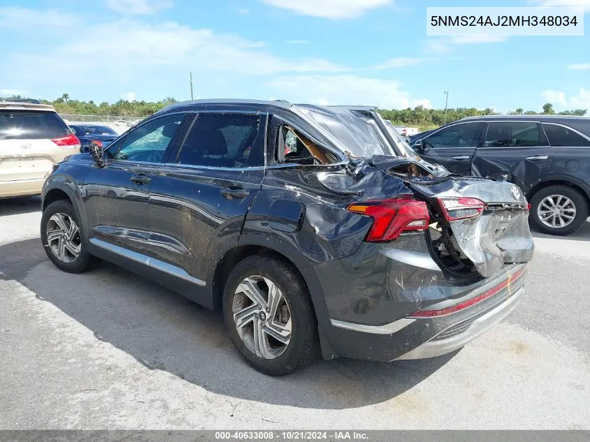 5NMS24AJ2MH348034 2021 Hyundai Santa Fe Sel