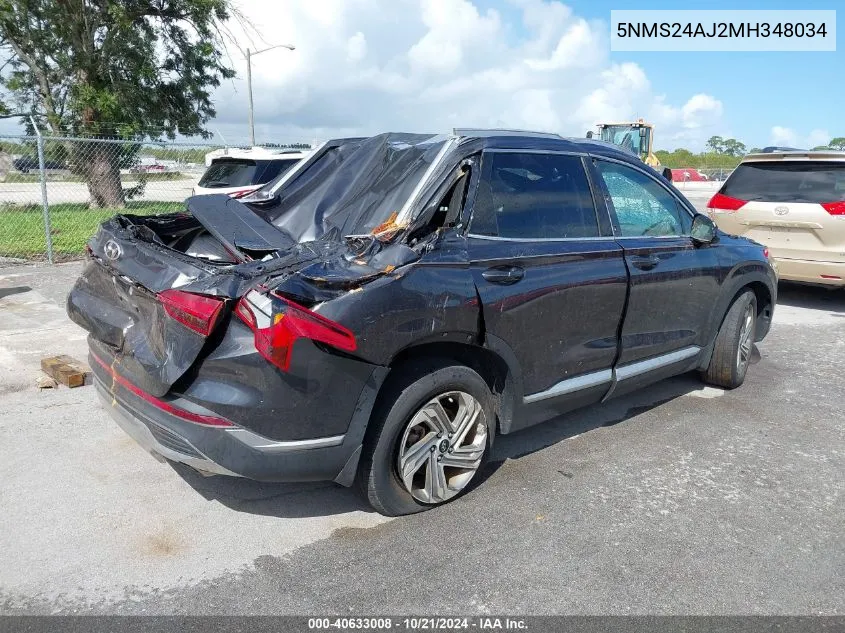 2021 Hyundai Santa Fe Sel VIN: 5NMS24AJ2MH348034 Lot: 40633008